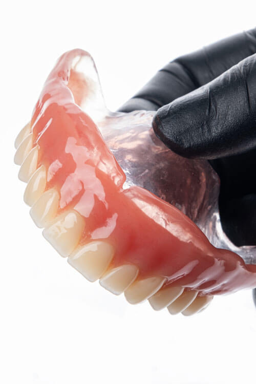 Upper Complete Denture Isolated On White Background. Selective F